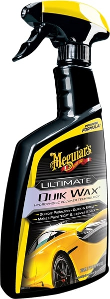 En sprayflaska med Meguiars Ultimate Quik Wax för bilvård.