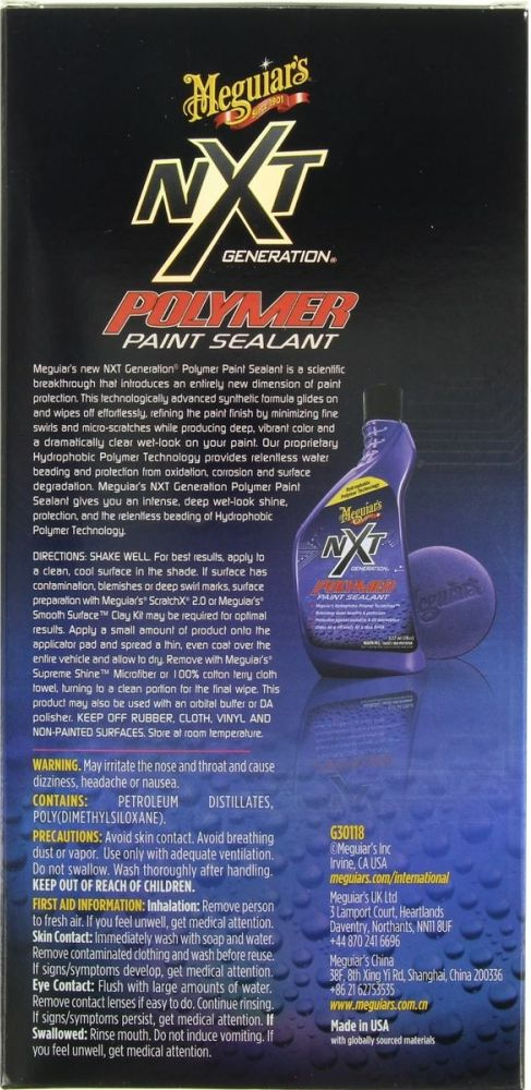 Flaska med Meguiars NxT Polymer Paint Sealant för bilvård.