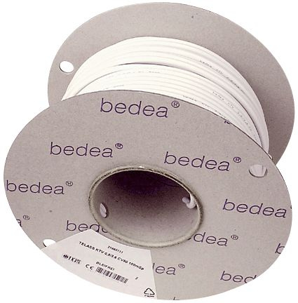 En rulle med vit antennkabel från Bedea, 100 meter.