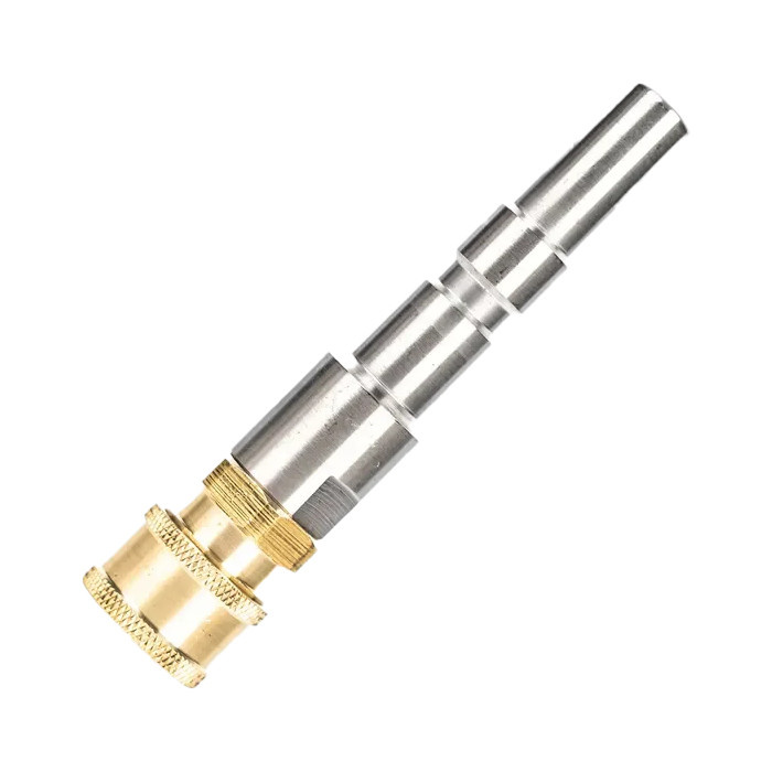 Adapter för foam lance, i metall med guld- och silverfärgad yta.