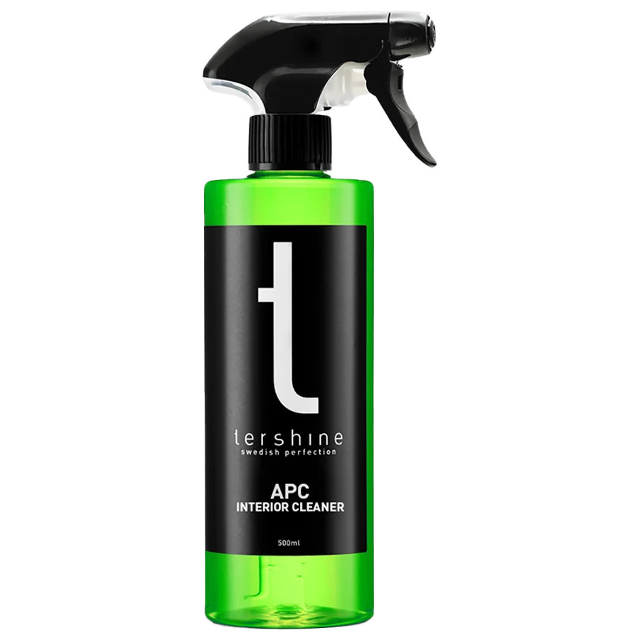 Grön sprayflaska med produktetikett för Tershine APC allrengöring.