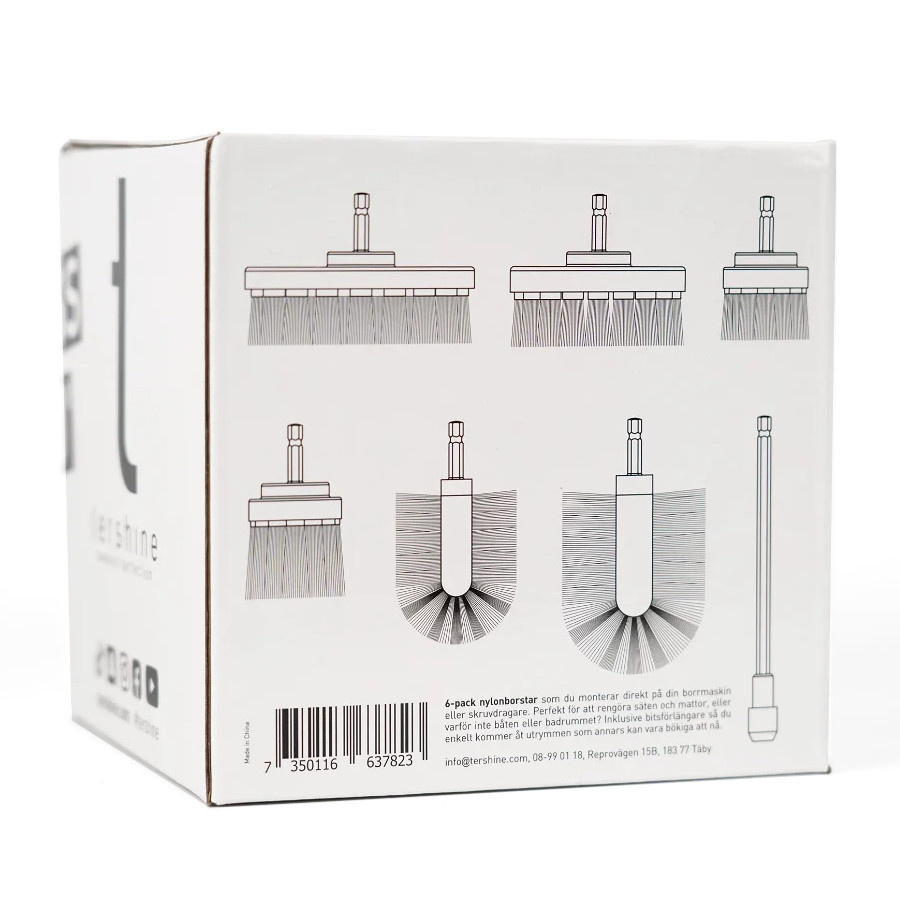 Borstar för skruvdragare med olika former för rengöring och applicering.