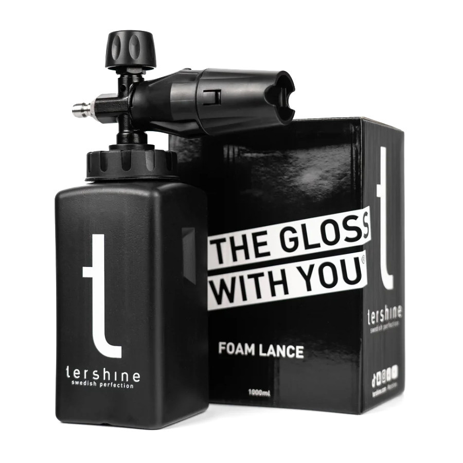 Skumlans för högtryckstvätt med flaska och paket.