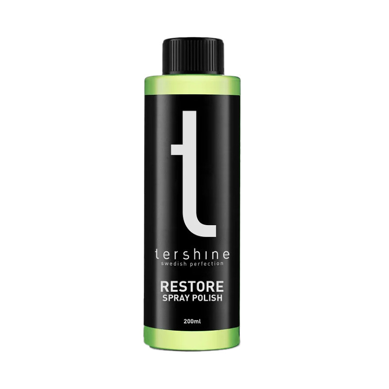 Flaska med Tershine Restore Spray Polish, 200 ml, svart och grön design.