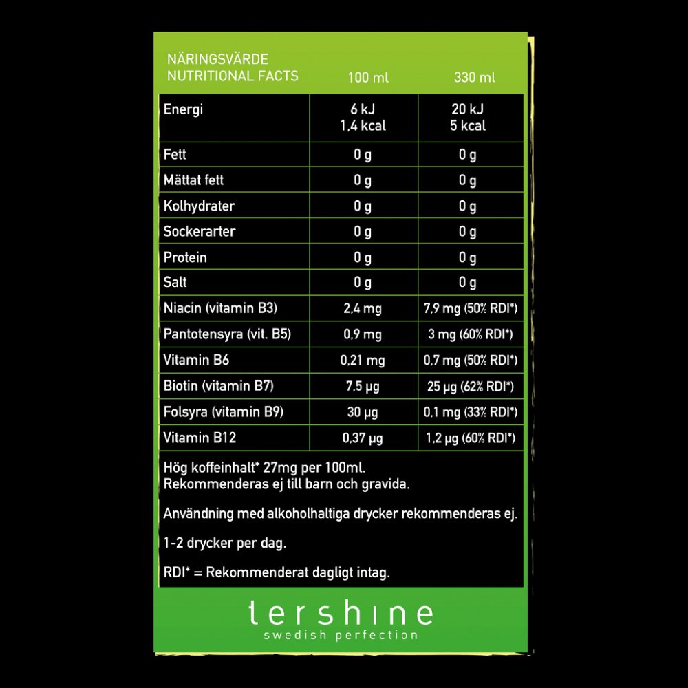 Näringsvärde för Tershine Revive - Chili & Watermelon, energidryck.