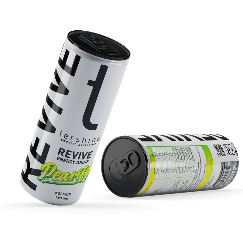 En energidryck i burk med smak av päron, 330 ml, från Tershine.