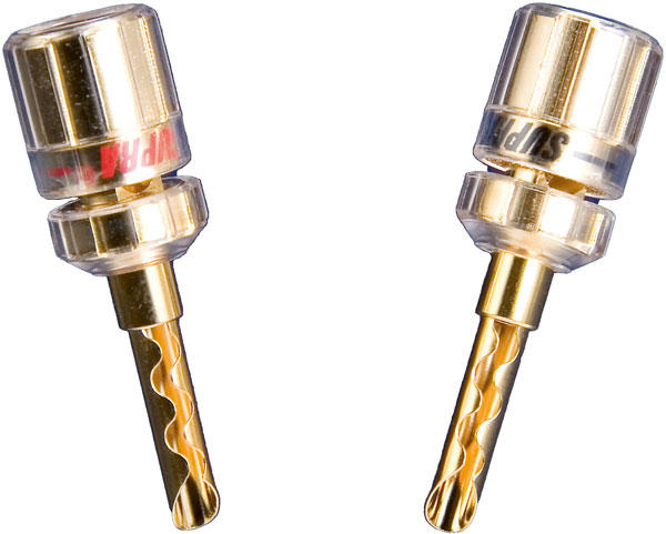 Banankontakter i guld, 4-pack, för ljudanslutning.