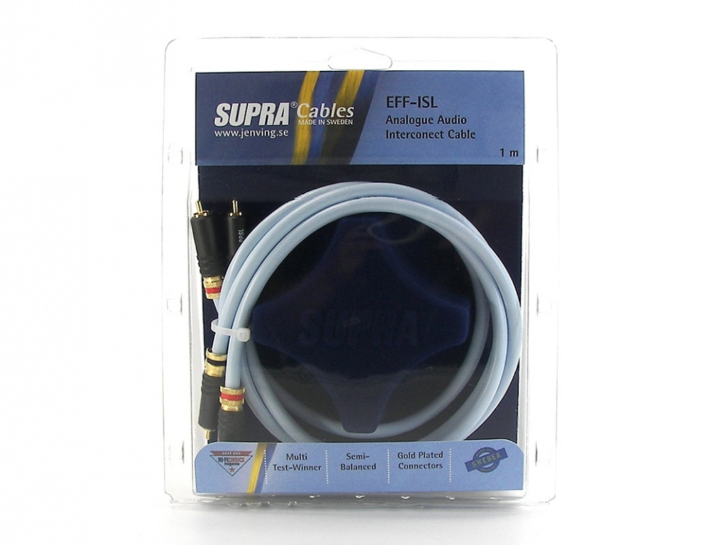 En signalkabel för ljudanslutning, 1 meter lång, med guldpläterade kontakter.