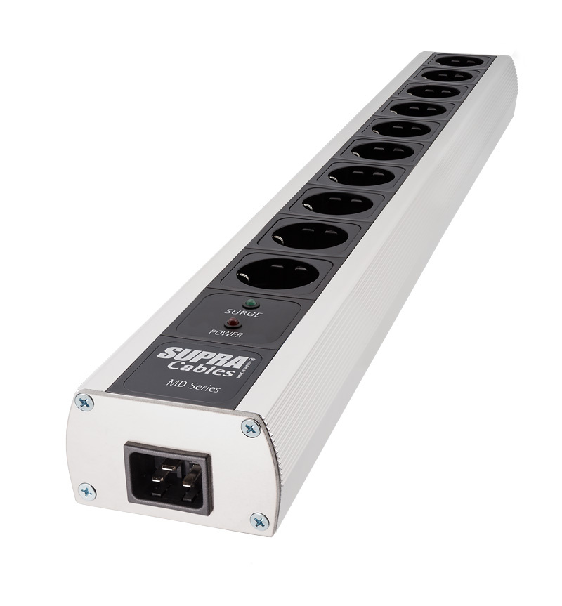 Strömfördelare med flera uttag, skydd och aluminiumdesign. Modell MD10 mk3 SP.