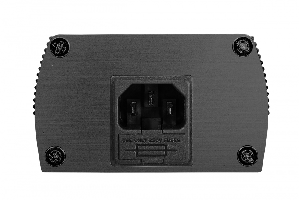 Grendosa med åskskydd, svart design, plats för 250V-säkringar.