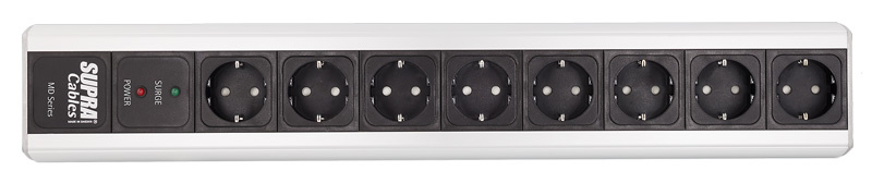 Strömfördelare med åtta uttag och strömbrytare.