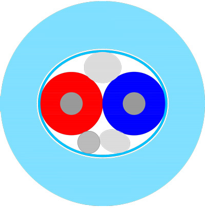 En grafisk illustration med cirklar i rött, blått och grått på ljusblå bakgrund.
