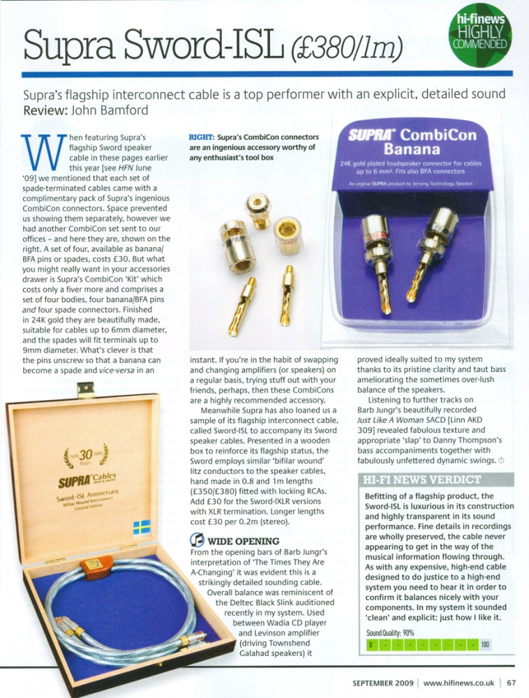 Signalkabeln Supra Sword-IXLR, högkvalitativ med premiumkomponenter.