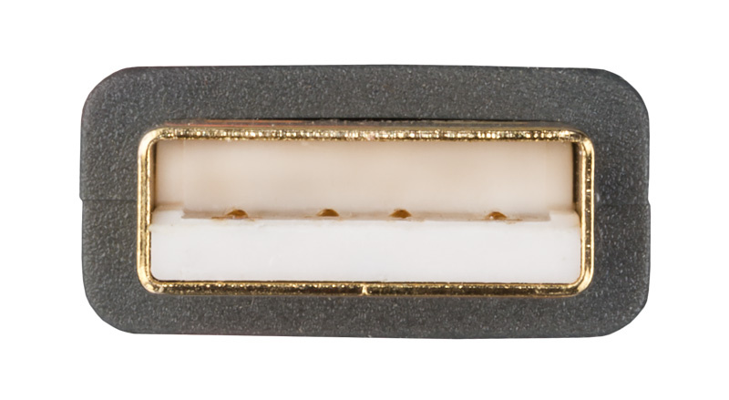 USB 2.0 A-B-kontakt i blått med metallinramning.