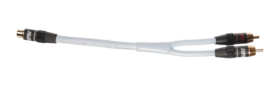 Y-adapter med en hona till två hanar för ljud- eller videosignaler.