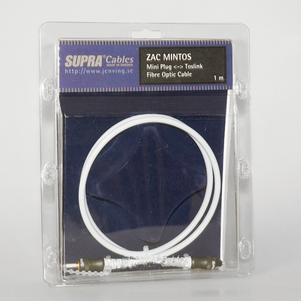 Optisk kabel i förpackning, 1 meter lång, Mini Plug till Toslink.