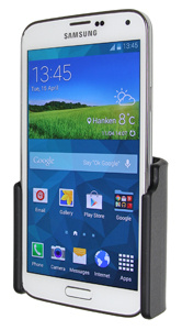 Mobilhållare för Samsung Galaxy S5 med telefon i stående läge.