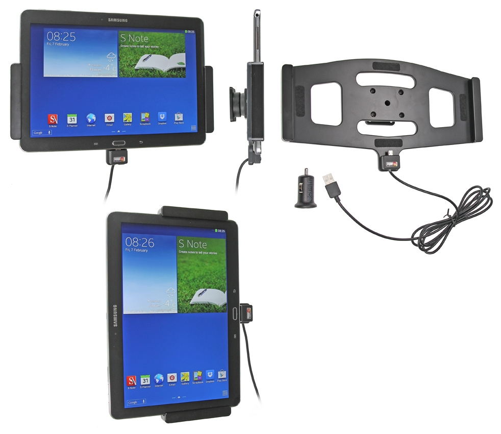 Brodit Aktiv hållare med USB-kabel och cigg-adapter, Samsung Galaxy Note 10.1 (2014 Edition) SM-P6000/SM-P6050