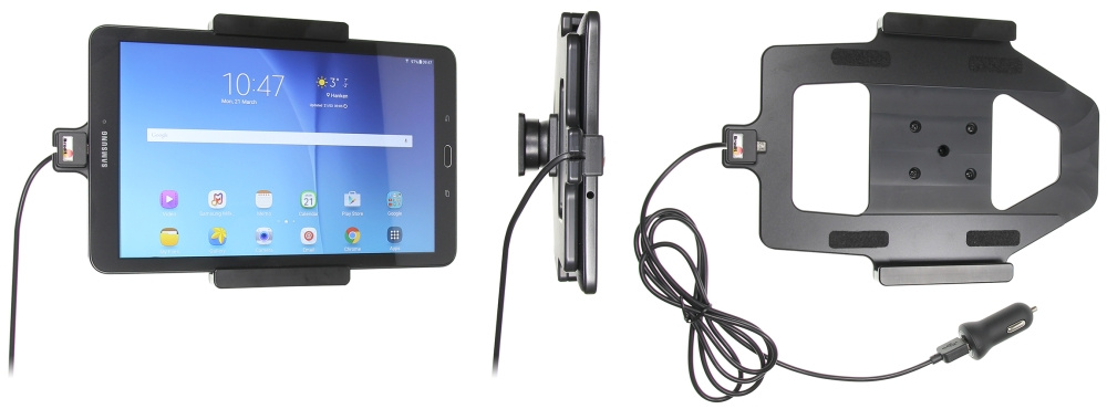 Brodit Aktiv hållare med USB-kabel och cigg-adapter, Samsung Galaxy Tab E 9.6 
