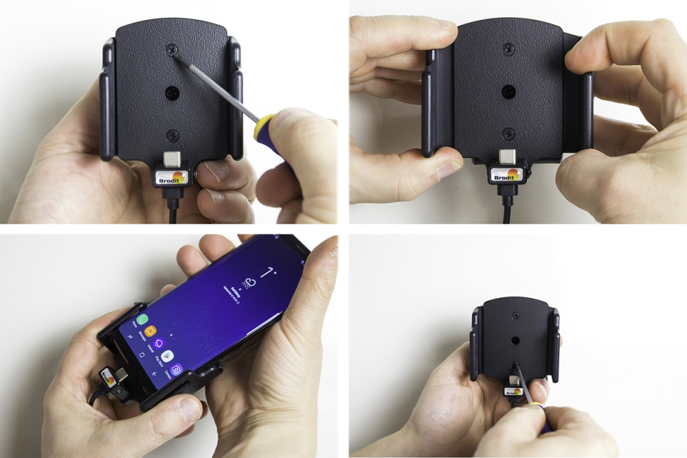 Brodit Aktiv hållare med USB-kabel och cigg-adapter, Samsung Galaxy S24 Ultra SM-S928B/DS/S24+ SM-S926B/DS/S25 Ultra/S25+