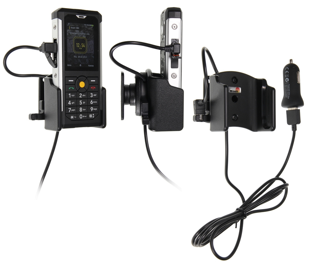 Brodit Aktiv hållare med USB-kabel och cigg-adapter, CAT B100 