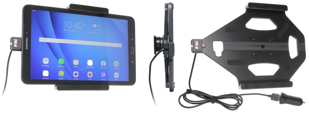 Brodit Aktiv hållare med USB-kabel och cigg-adapter, Samsung Galaxy Tab A 10.1 (2016) SM-T580/SM-T585 