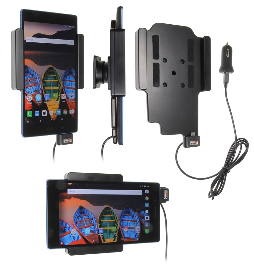 Brodit Aktiv hållare med USB-kabel och cigg-adapter, Lenovo Tab 3 7 