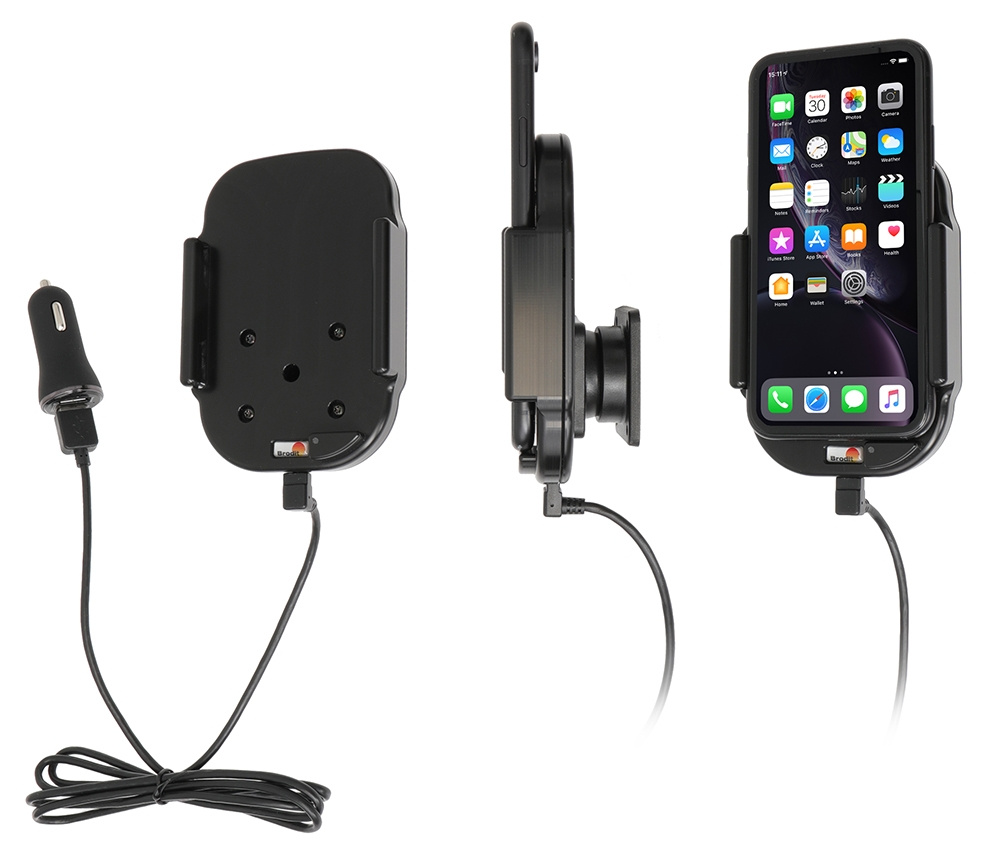 Brodit Qi trådlös aktiv mobilhållare med billaddare, Apple iPhone 11