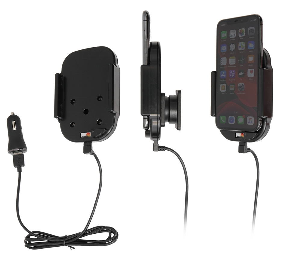 Brodit Qi trådlös aktiv mobilhållare med billaddare, Apple iPhone 11 Pro