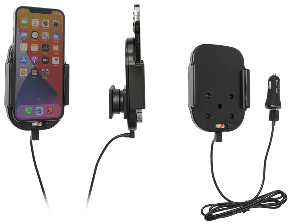 Brodit Qi trådlös aktiv mobilhållare med billaddare, Apple iPhone 12 Pro Max