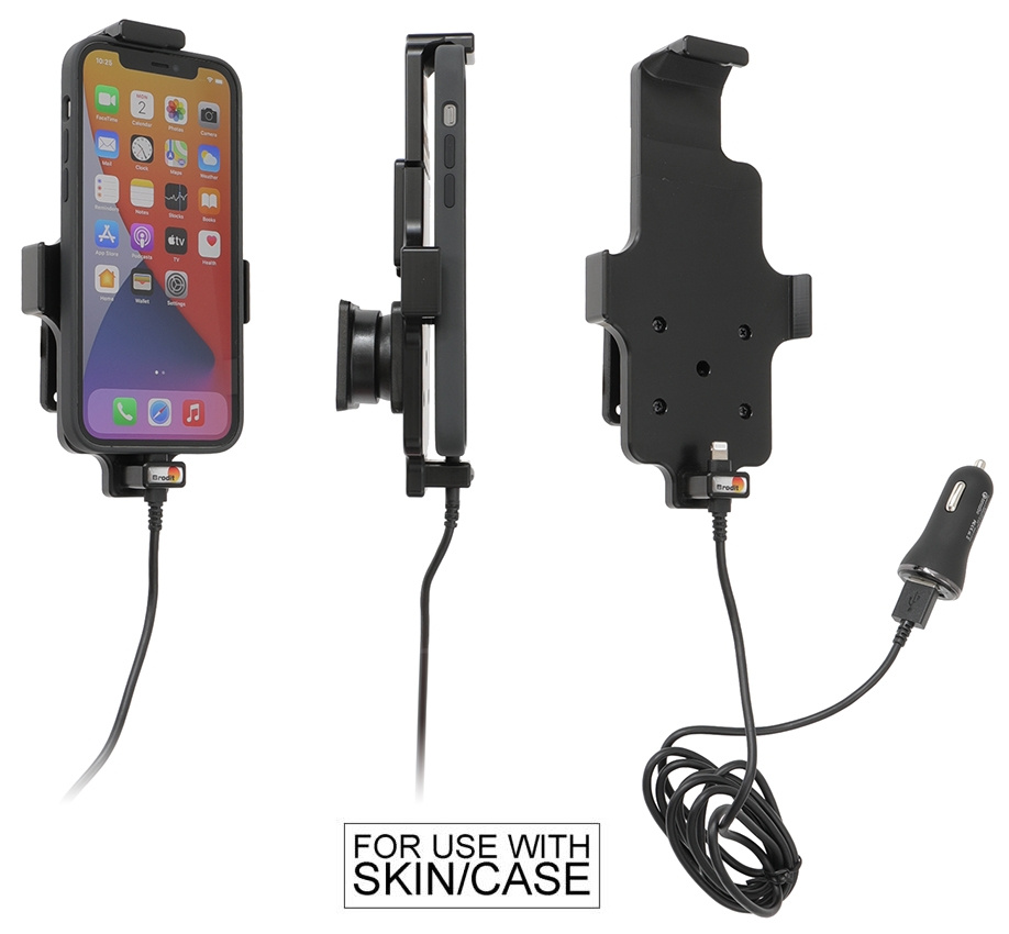 Brodit Aktiv hållare med USB-kabel och cigg-adapter, Apple iPhone 11/12/12 Pro/13/13 Pro/XR