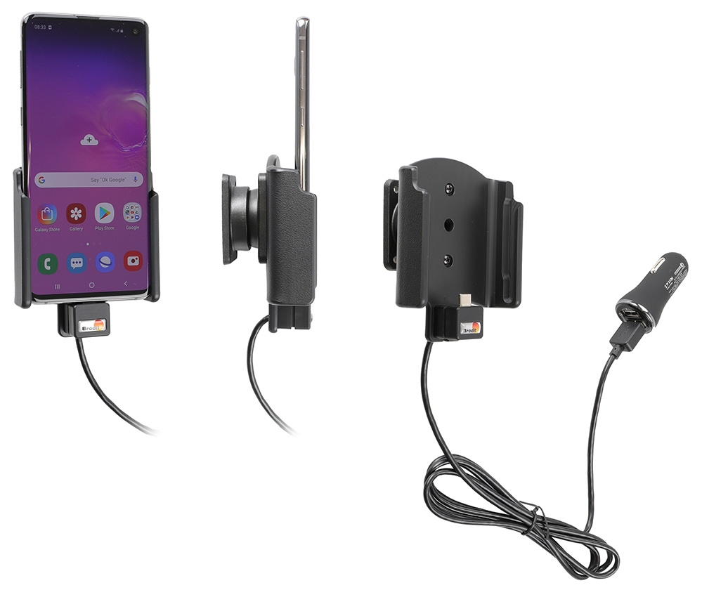 Brodit Aktiv hållare med USB-kabel och cigg-adapter, Samsung Galaxy S10 