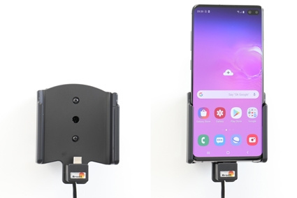 Brodit Aktiv hållare med USB-kabel och cigg-adapter, Samsung Galaxy S10+ 