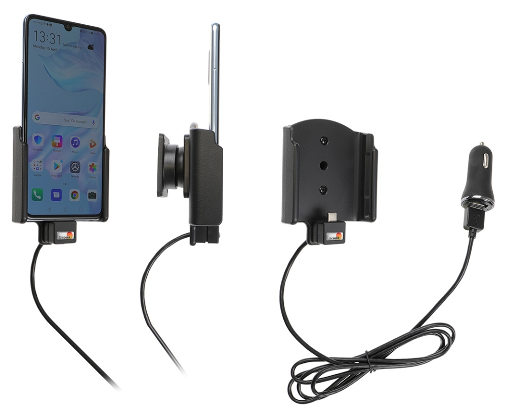 Brodit Aktiv hållare med USB-kabel och cigg-adapter, Huawei P30 