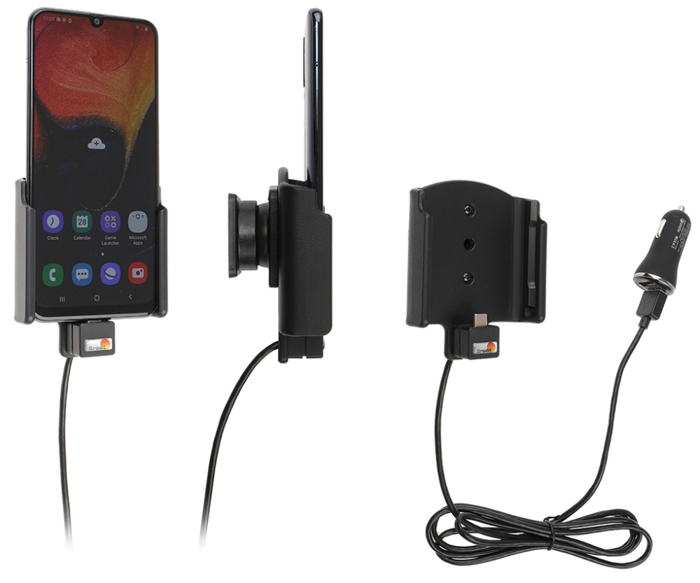 Brodit Aktiv hållare med USB-kabel och cigg-adapter, Samsung Galaxy A50 (SM-A505) 