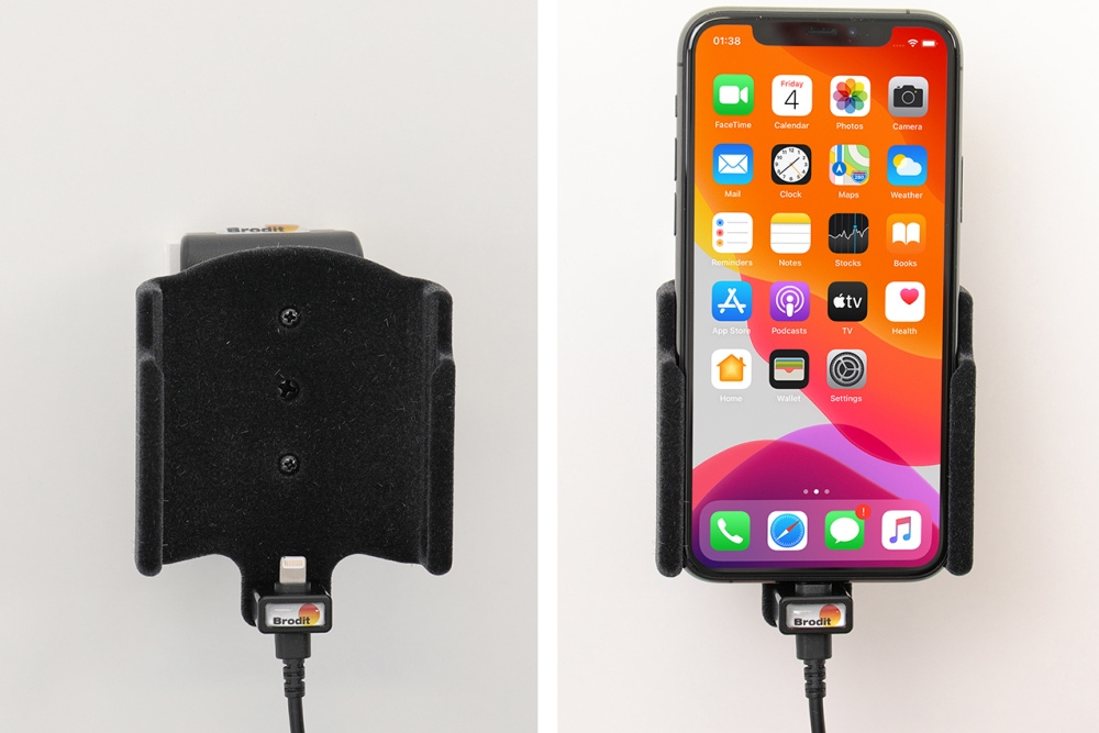 Brodit Aktiv hållare med USB-kabel och cigg-adapter, Apple iPhone 11 Pro 