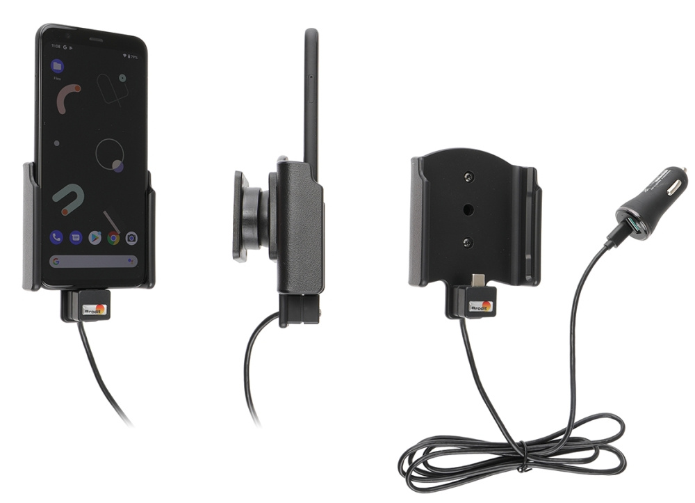 Brodit Aktiv hållare med USB-kabel och cigg-adapter, Google Pixel 4 