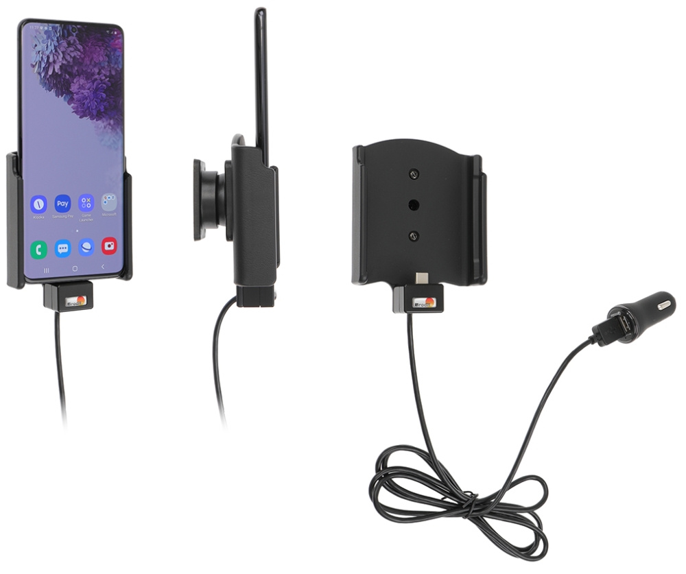 Brodit Aktiv hållare med USB-kabel och cigg-adapter, Samsung Galaxy S20 Plus 5G (SM-G986B/SM-G986F) 