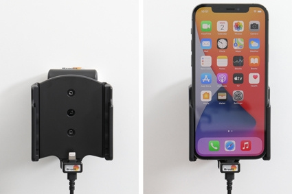 Brodit Aktiv hållare med USB-kabel och cigg-adapter, Apple iPhone 12/12 Pro