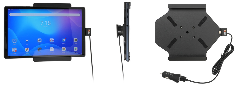 Brodit Aktiv hållare med USB-kabel och cigg-adapter, Lenovo Tab K10 TB-X6C6F 