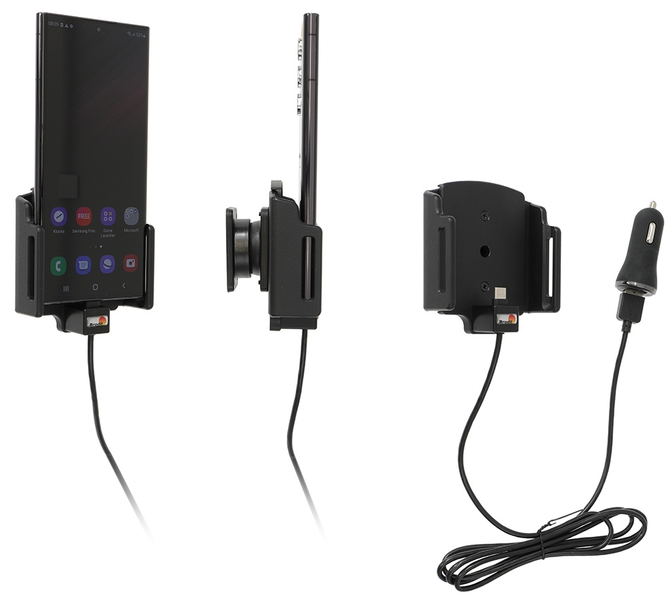 Brodit Aktiv hållare med USB-kabel och cigg-adapter, Samsung Galaxy S22 Ultra 5G (SM-S908B/SM-S908B/DS) 