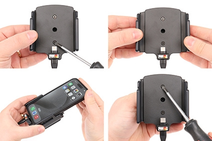 Brodit Aktiv hållare med USB-kabel och cigg-adapter, Apple iPhone 15/15 Pro/16/16 Pro/16e