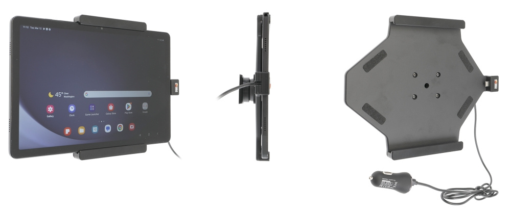 Brodit Aktiv hållare med USB-kabel och cigg-adapter, Samsung Galaxy Tab A9+ 11 SM-X210/SM-X215 LTE/SM-X216 5G 