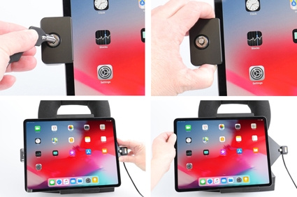Brodit Hållare med nyckel-lås, Apple iPad Air 13 2024  (A2898, A2899, A2900)/Air 13 2025 M3 (A3268, A3268, A2371)/Pro 12,9 2018 (A1876, A1895, A1983, A2014)/Pro 12.9 2020 (A2069, A2232, A2229)/Pro 13 (A2925, A2926, A3007)