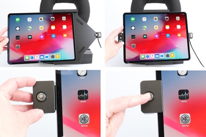 Brodit Hållare med nyckel-lås, Apple iPad Air 13 2024  (A2898, A2899, A2900)/Air 13 2025 M3 (A3268, A3268, A2371)/Pro 12,9 2018 (A1876, A1895, A1983, A2014)/Pro 12.9 2020 (A2069, A2232, A2229)/Pro 12.9 5th Gen 2021 (A2378, A2379, A2461)/Pro 12.9 6th Gen 2