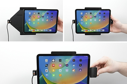 Brodit Hållare med fjäder-lås, Apple iPad 10th Gen (A2696, A2757, A2777)/2025 A16 (A3354, A3355, A3356)