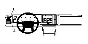 Illustration av instrumentbrädan i en Volvo 440/460, vänster sida.