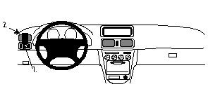 Vänster sida av instrumentbrädan med ratt och kontroller.