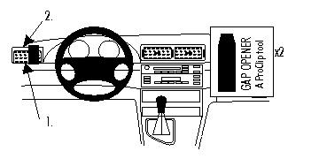 Illustration av BMW-interiör med verktyg för att öppna paneler.