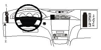 Illustration av instrumentpanel för Renault Laguna 01-04, med fokus på kontroller och layout.